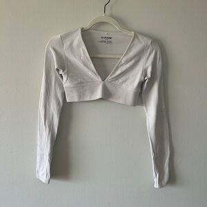 Garage White Ribbed Long Sleeve Crop Top